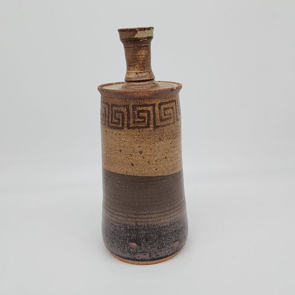 1970s Studio Pottery Ceramic Vase Bottle Incense Burner Open Lid Jar VTG - Picture 7 of 11